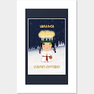 Greetingcard with the Santa Lucia bringing light in the darkness. Scandinavian tradition. Posters and Art